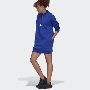 Adidas Women’s Semi Lucid Blue Half Zip Fleece Lined Elastic Hem Sweater Dress